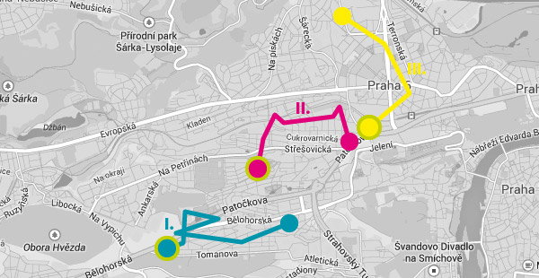 Mapa - trasy komentovaných procházek